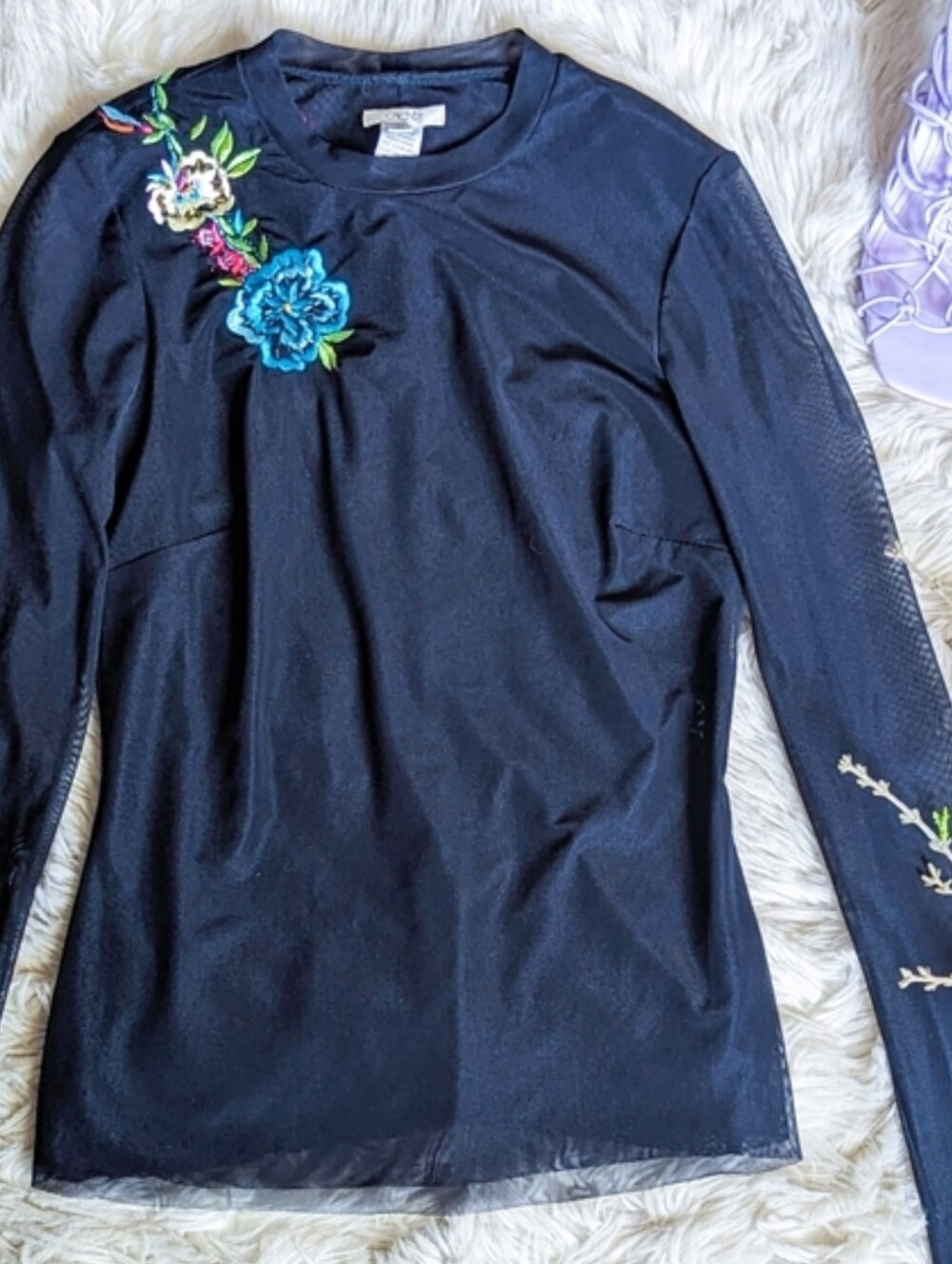 EUC Cache Vintage Y2K Sheer Embroidered Blouse Top